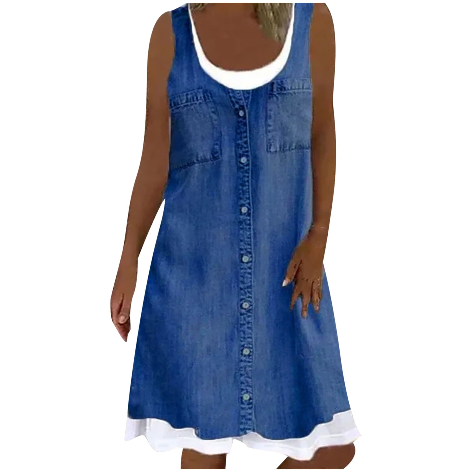Buy Womens Summer Dress Sleeveless Floral Loose Denim Printed Tank Dress  for Women Juniors Casual Flowy Loose Sundress, Blue#2, Medium at Amazon.in